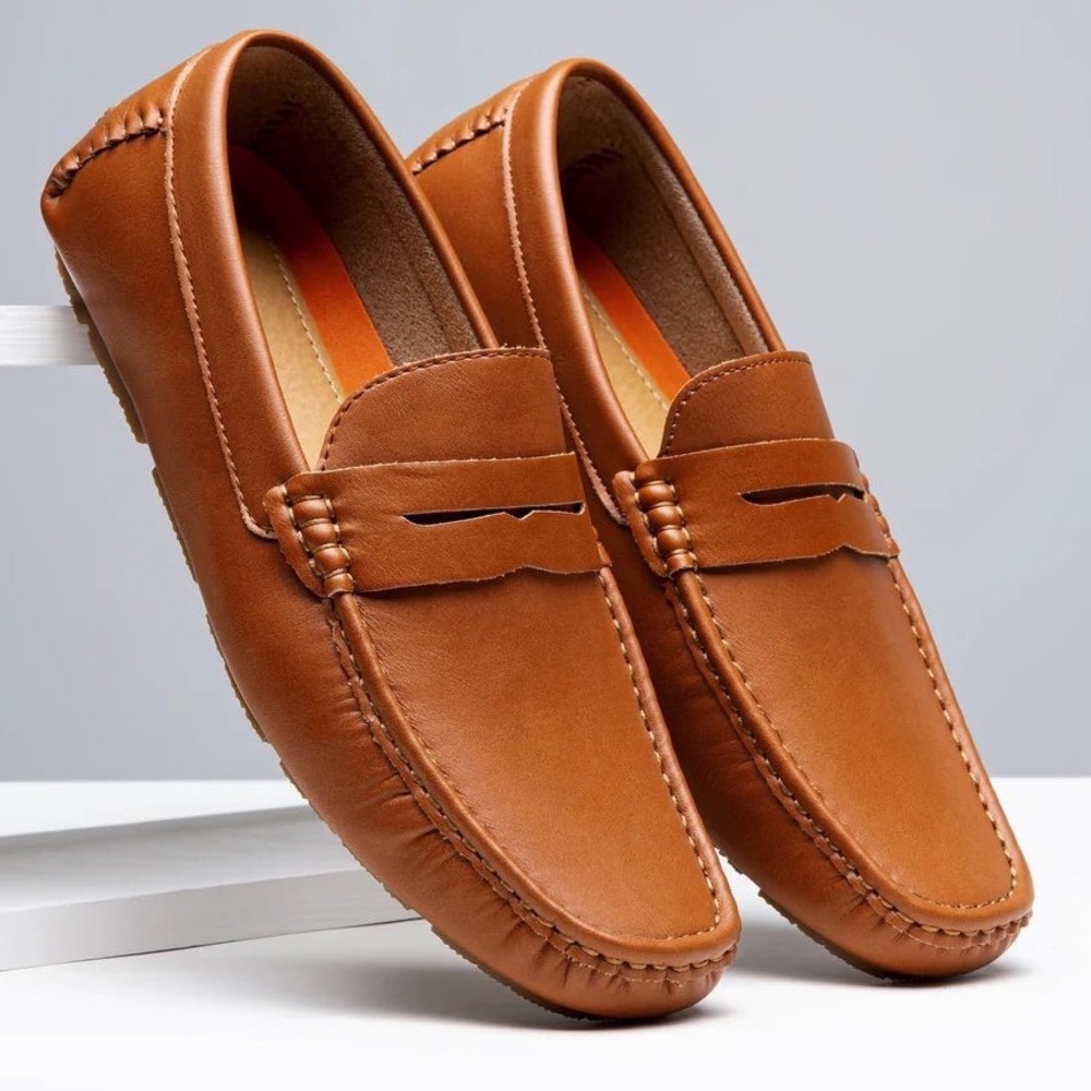 Jousen Mens Penny Loafers Brown Casual Driving Boat Dock Deck Shoes Sz 8 NEW